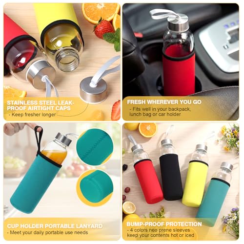 12 Pack Glass Water Bottles with Sleeves (12 Count)