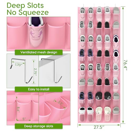 Over the Door Shoe Organizer with 40 Large Breathable Mesh Pockets