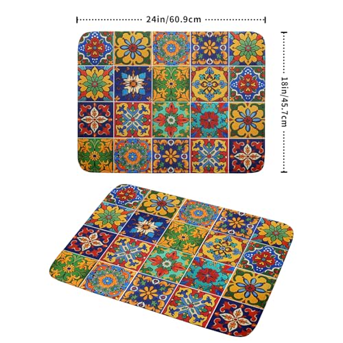 Mexican Tiles Dish Drying Mat for Kitchen Counter Absorbent Microfiber Dish Drying Pad Kitchen Gadgets Multi