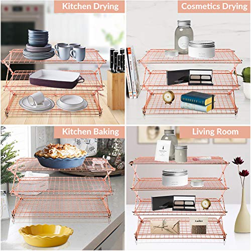 2/3/4-Tier Collapsible Cooling Rack with Adjustable 3 Setting Design Stackable Cooling Roasting Cooking for Cookies Baking - Copper Cooking Utensils