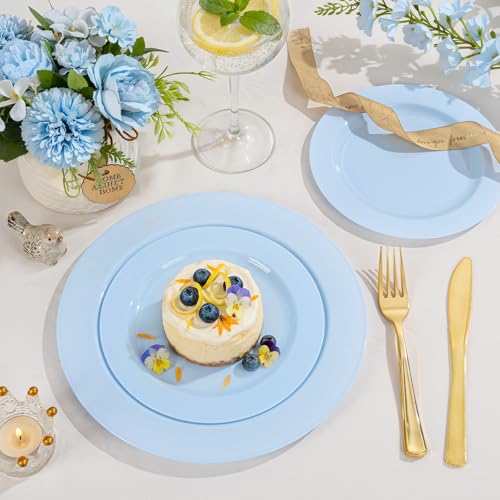 60PCS Light Blue Heavy Duty Plastic Disposable Party Plates Set (60 Count)