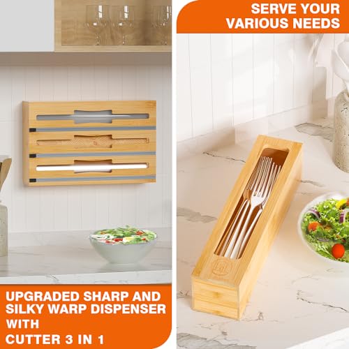 9 IN1 Bamboo Storage Bag Drawer Organizer with Cutter