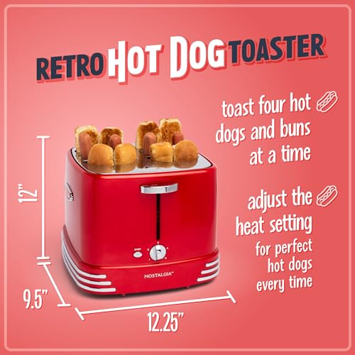 4 Slot Hot Dog and Bun Toaster with Mini Tongs (8 Count)