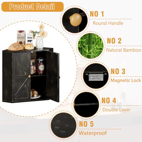 Corner Bread Box for Kitchen Counter Double Layer Bamboo Bread Storage Container Large Capacity Bread Storage Bin Farmhouse Breadbox Organizer