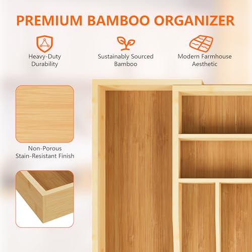 Expandable Bamboo Drawer Organizer Cutlery 6