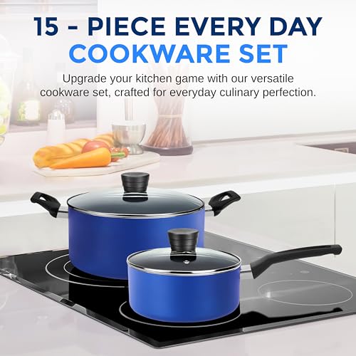 15 Pc Blue Nonstick Cookware Set