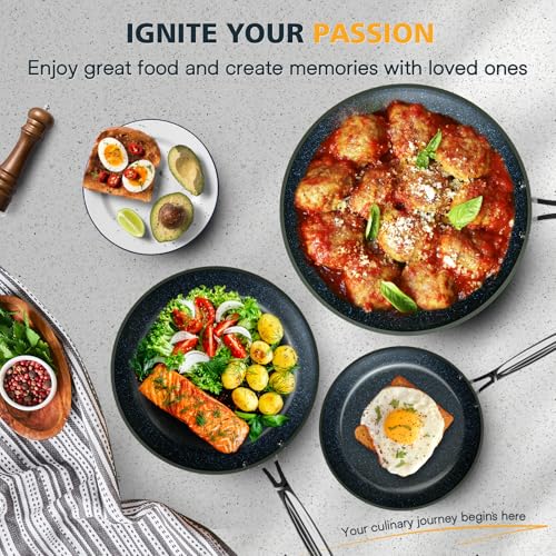 3-Piece 8”, 10”, 12” Forged Lightweight Frying Pan Set, Cozy Blue