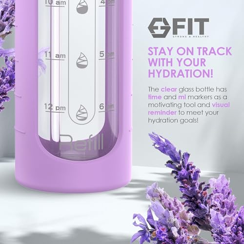 32oz Glass Water Bottle with Straw Lid & Time Marker