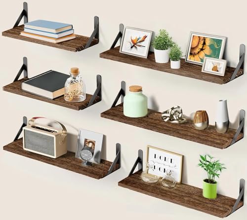 Amada Solid Paulownia Wood Wall Shelves (6 Count)