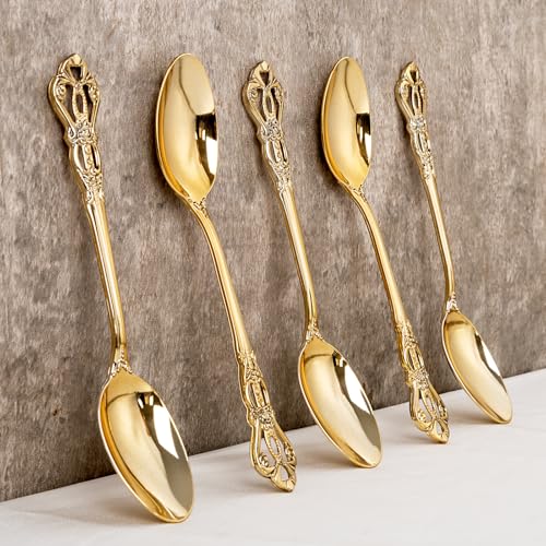 150PCS Gold Plastic Spoons 8.1inch Vintage Soup Spoons for Wedding (150 Count)