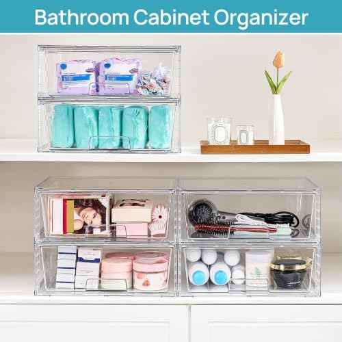 8 Pack Large Clear Stackable Storage Drawers for Closet (8 Count)