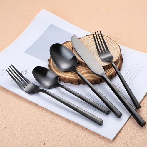 Matte Silverware Set Black Flatware Set with Hexagon Handle 20 Pieces 18