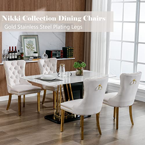Beige and Gold Velvet Dining Chairs Set of 6 (6 Count)
