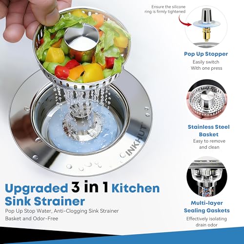 Upgraded 3 in 1 Kitchen Sink Drain Strainer (2 Count)