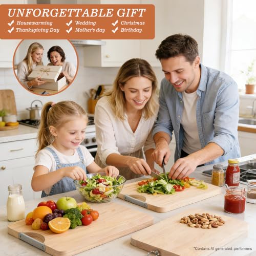 Wooden Cutting Board Set of 3 with Holder Maple Chopping Boards for Kitchen