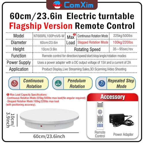 23.6In Remote Large Motorized electric turntable Rotating platform Photography Turntable Motorized lazy susan Base giratoria para for Photography