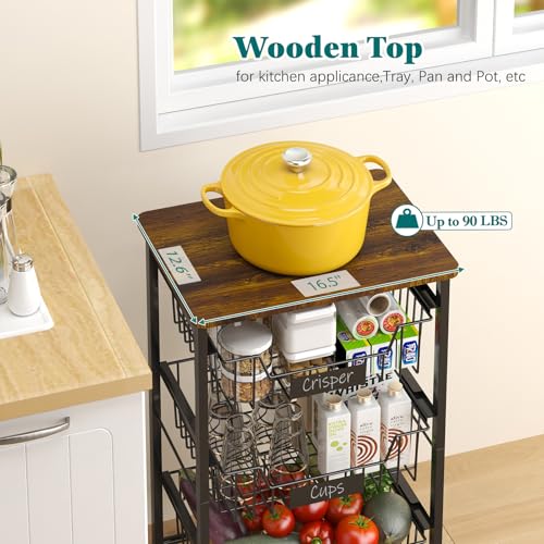 5 Tier Vegetable Fruit Basket Kitchen Storage Rolling Cart on Wheels with Pull