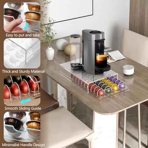 Acrylic Coffee Pod Organizer for Nespresso Vertuo Pod Holder 40 Pods Clear Vertuo Pod Storage Drawer