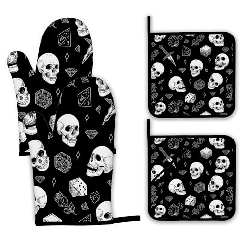 Skull Head Oven Mitts and Pot Holders (4 Count)