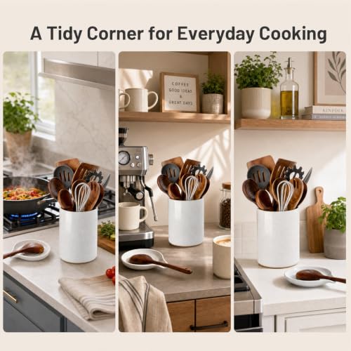 Ceramic Utensil Holder with Spoon Rest for Kitchen Counter