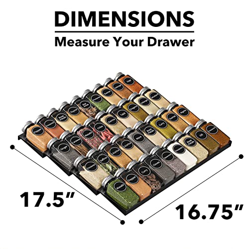 Spice Drawer Organizer with 36 Spice Jars