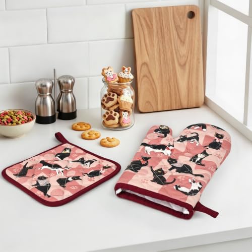 Black Cat Oven Mitts and Pot Holders Set (2 Count)