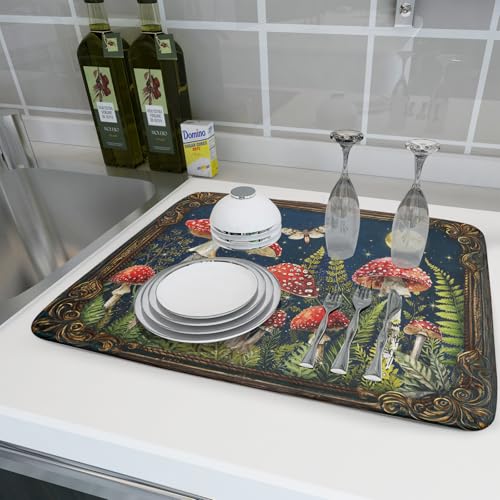 Mushroom Dish Drying Mat Absorbent Dish Drainer for Coffee Bar Kitchen Counter