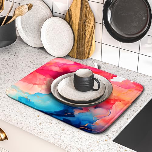Ink Painting Dish Drying Mat Abstract Art Microfiber Drying Pads Kitchen Washable Dish Drainer Pad 16 x 18 Inch