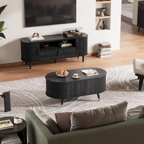 Oval Lift Top Coffee Table with Storage for Living Room
