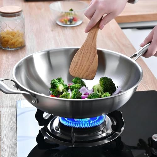 13 Inch Stainless Steel Wok with Glass Lid