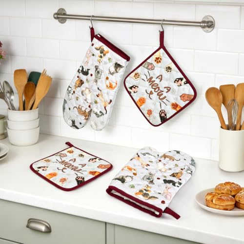 Cute Cat Oven Mitts and Pot Holders Set (4 Count)