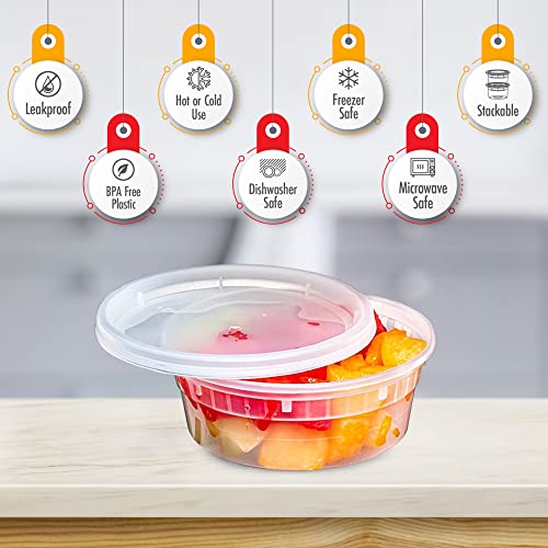 8oz-Deli Containers with Leakproof Lids-50 Pack BPA-Free Plastic Microwaveable Clear Food Storage Container Premium Heavy-Duty Quality, Freezer & Dishwasher Safe (50 Count)