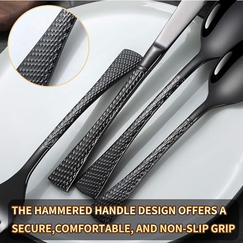 Hammered Black Silverware Set for 8 (40 Count)