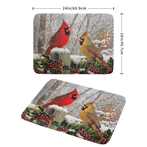 Winter Birds Dish Drying Mat Red Berry Dish Drainer Rack Mat Microfiber Absorbent Dish Drying Pad for Kitchen Counter Coffee Bar 18x24 Inch