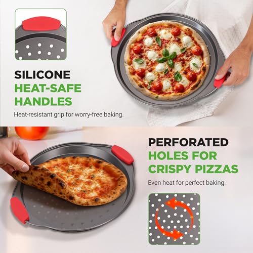 3 Piece Pizza Tray Set with Silicone Handles