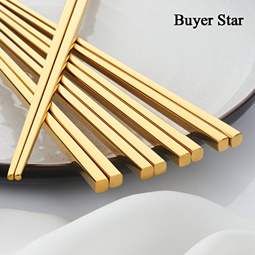 5 Pair Gold Stainless Steel Chopsticks