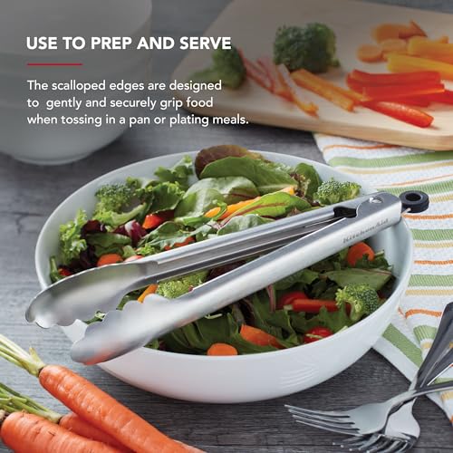Set of 2 Stainless Steel Tongs with Scalloped Edges Easy Lock Dishwasher Safe Durable and Versatile 7 Inch and 9 Inch Silver