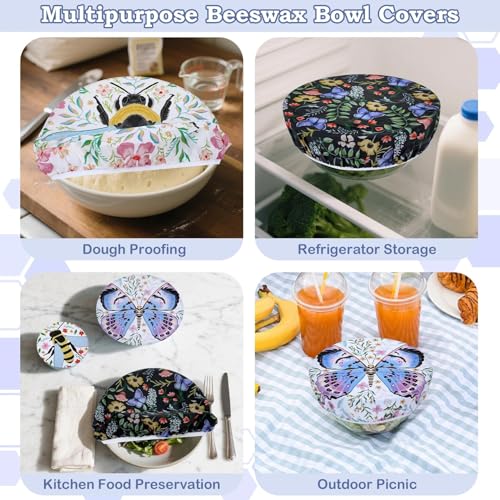 5Pcs Reusable Beeswax Elastic Bowl Covers for Bread Proofing and Food Cover (5 Count)