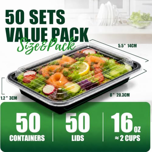 Meal Prep Containers with Lids 16oz 50 Pack Leakproof (50 Count)