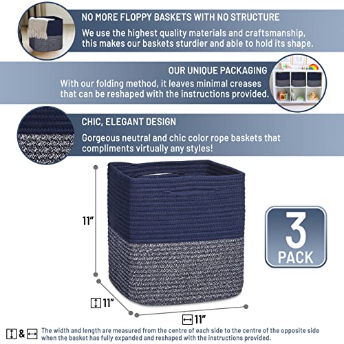 Storage Cubes 11 Inch Cotton Rope Woven Baskets for Organizing (3 Count)