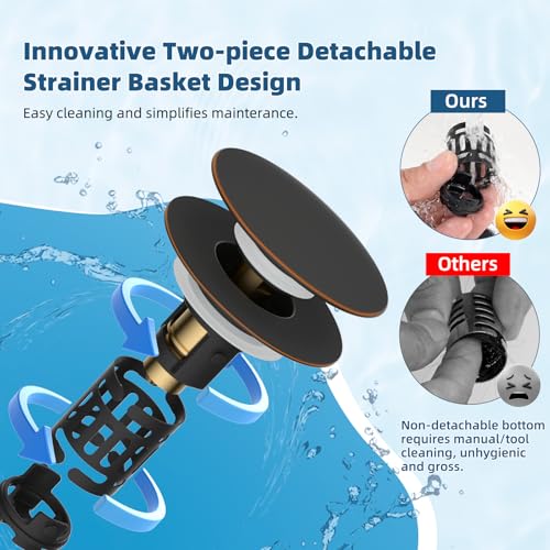 2 Pack 3 in 1 Bathroom Sink Drain Strainer (2 Count)