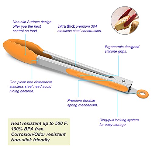 4 Pack Orange Silicone Kitchen Tongs Set (4 Count)