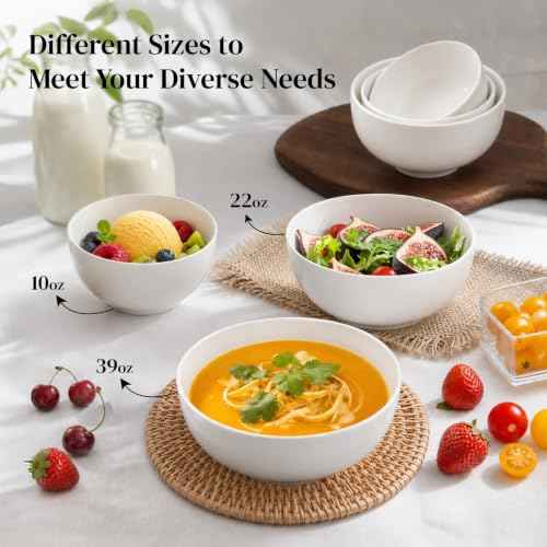 22 OZ White Ceramic Bowls Set of 6