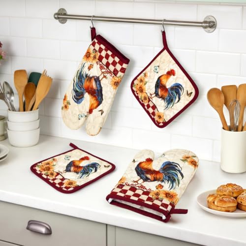 Rooster Oven Mitts and Pot Holders Set (4 Count)