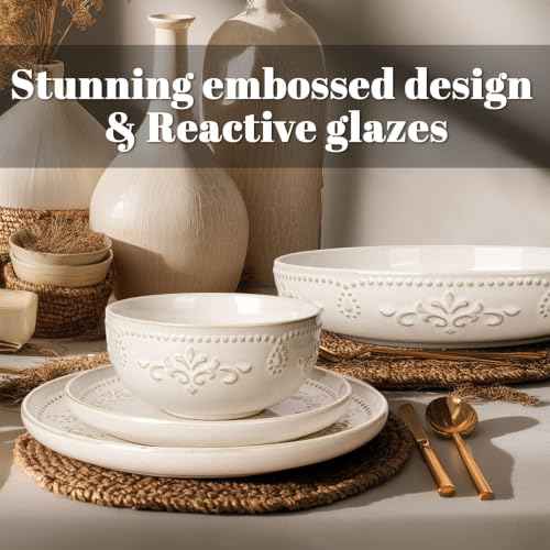 4 Piece Handcrafted Ceramic Dinnerware Set with Pasta Bowls