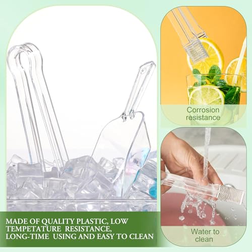 18 Pcs Plastic Serving Tongs Mini Kitchen Tongs Utility and Plastic Kitchen Scoops Clear Ice Scoop Mini Clear Buffet Scoop for Candy Dessert Buffet Ice Snack Coffee Tea (18 Count)
