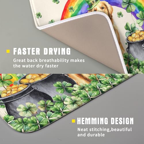 St Patricks Day Drying Mat Samll Lucky Clovers Green Kitchen Decor Counter Mats for Dog Lover
