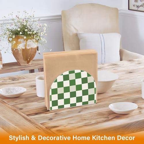 Green White Checkered Pattern Napkin Holder for Table Paper Napkins Holder Acrylic Tissue Dispenser Kitchen Dining Room Bathroom Party Car Decor