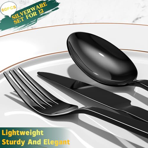 60 Pieces Black Silverware Set (12 Count)
