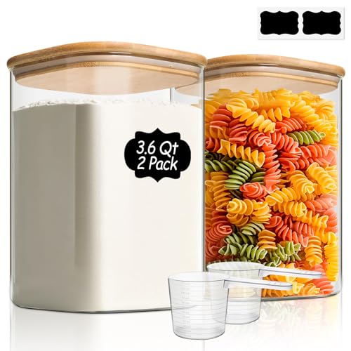 Glass Storage Jars with Bamboo Lids 3.6 Qt 2 Pack Large Wide Mouth (2 Count)